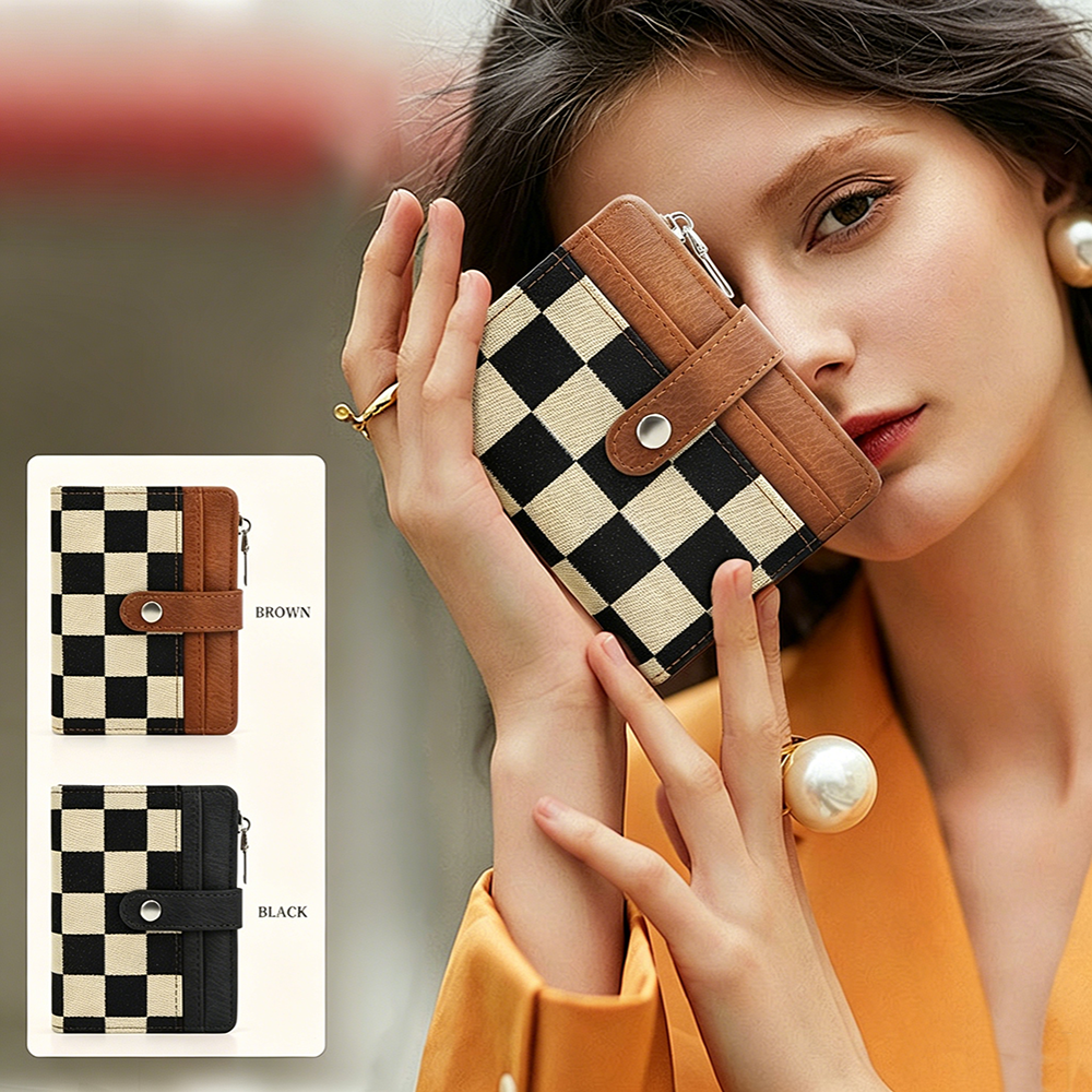 Interior Design Grid - Checkerboard Grid Pattern Short Wallet, Snap