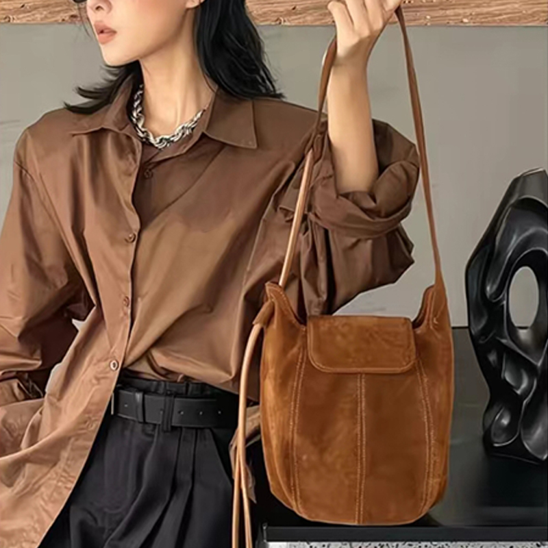 Interior Design High End - Frosted Suede Bucket Bag Pumpkin Bag